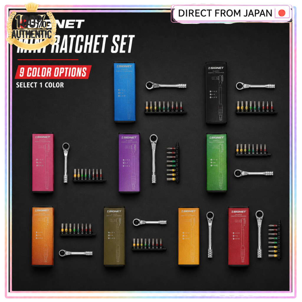 SIGNET Mini Ratchet & Bit Set 1/4 Hex Drive 52-Tooth Compact Case 9 Colors