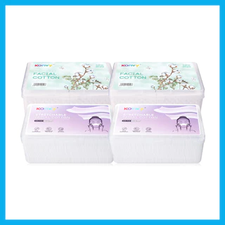 Konvy Facial Cotton [150pcs x 2 Packs] + Konvy Stretchable Facial Cotton [220pcs x 2 Packs].