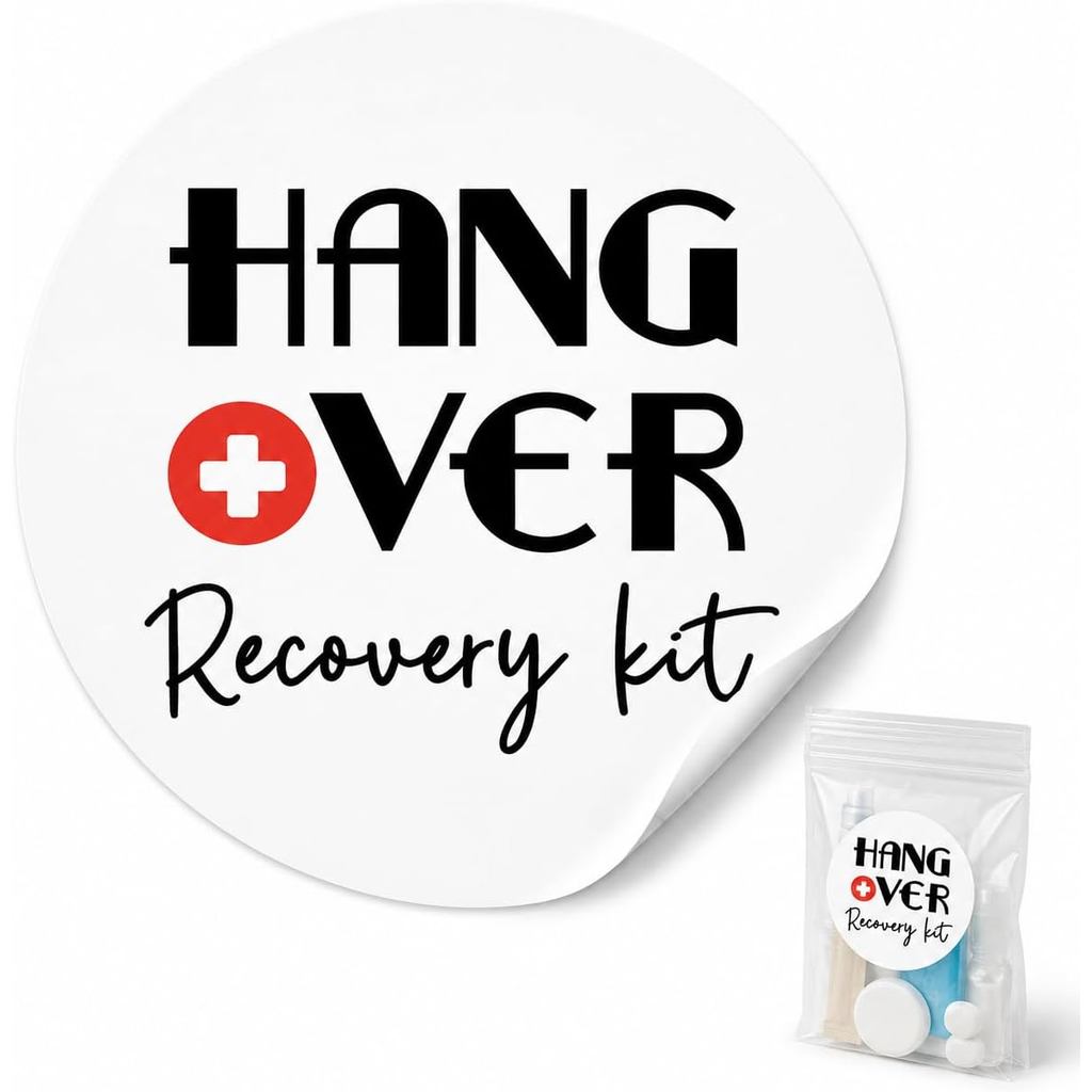 Hangover Recovery Kit ป้าย: Self-Adhesive 120 ชิ้น 1.6 "รอบ Decals - ปลอดภัยสําหรับ Organza Favor กร
