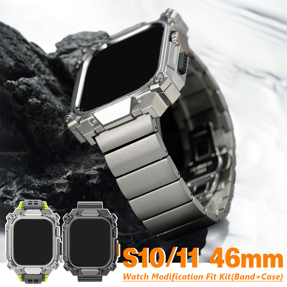 Modkitfit สําหรับ IWatch Series 11 10 46 มม.ผู้ชายหรูหราไทเทเนียม + โลหะผสมกรณี Mod Kit Fit สําหรับ 