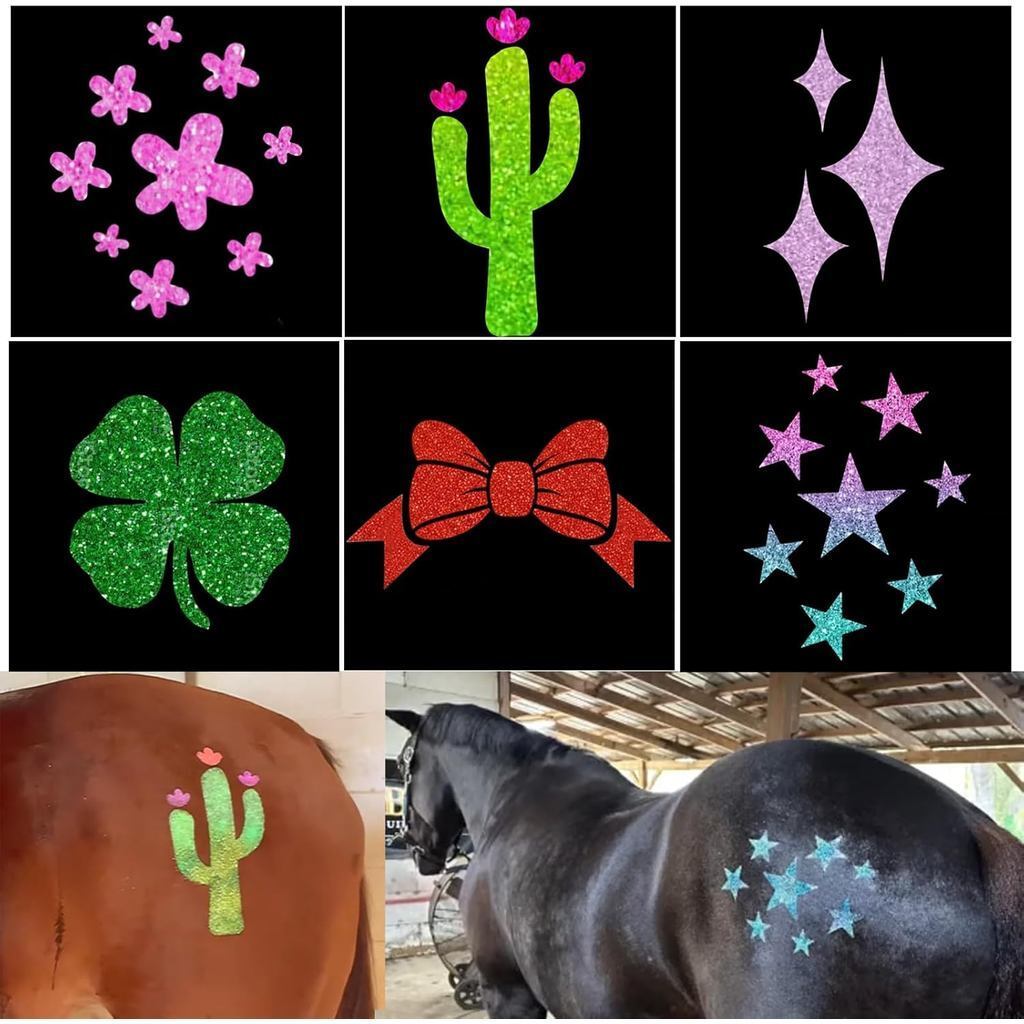 ร้านค้า✨6 ชิ้น Equine ออกแบบชุดลายฉลุ Sparkly Glitter แม่แบบสําหรับ Horses Pony แสดง Parades ฤดูร้อน