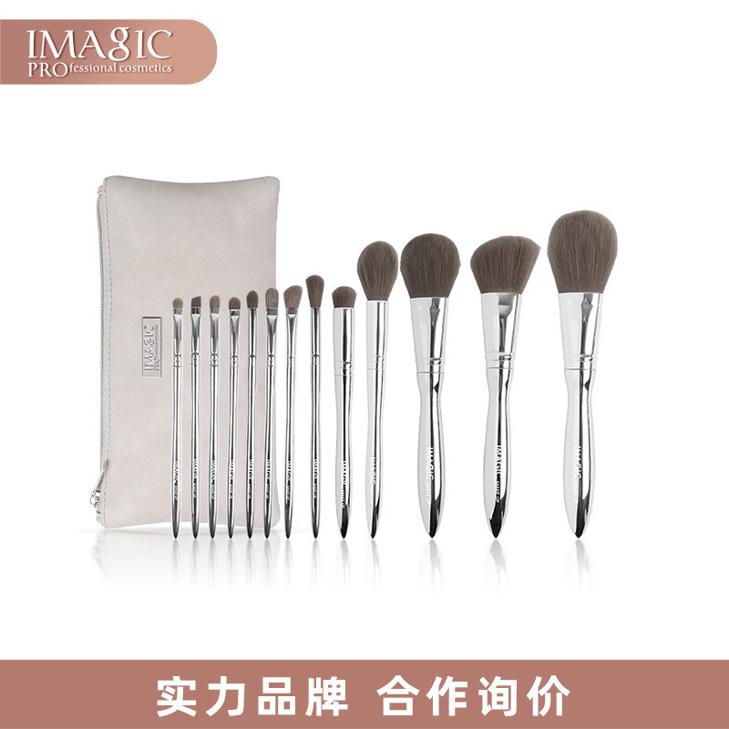 IMAGIC ชุดแปรงแต่งหน้า 13 ชิ้นใหม่ - แปรงปัดแป้งฝุ่น, แปรงปัดแก้ม, คอนทัวร์, อายแชโดว์, อุปกรณ์ความง