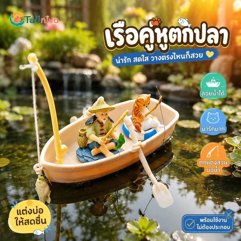 พิพิธภัณฑ์สัตว์น้ําลอยเรซิ่นตกแต่งชุดเรือประมงเก่าชาวประมงแมวทนทานปลอดสารพิษ