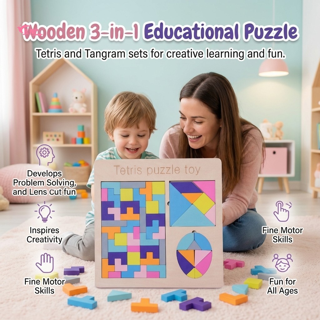 Kids 3in1 ชุดปริศนาการศึกษา Tetris Tangram Block Game ขนาดใหญ่
