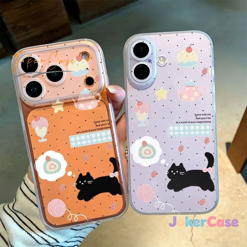 เคสไอโฟน16 เข้ากันได้กับ iPhone 12 15 13 Air 14 11 17 16 Pro Max xr xsmax x 7 16 14 8 15 6 plus เคสแมวดำลายขนมหวานน่ารัก
