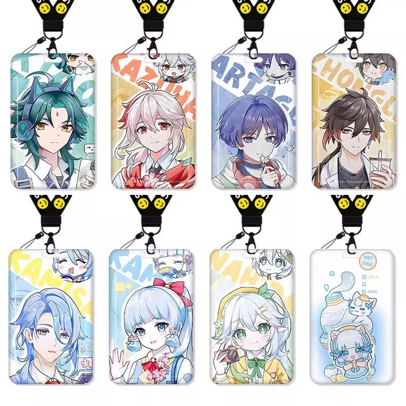 Genshin Impact รุ่น Q ที่กําหนดเองนักเรียนโรงเรียน ID ผู้ถือบัตรชื่อแท็กยาว Lanyard ผู้ถือบัตร