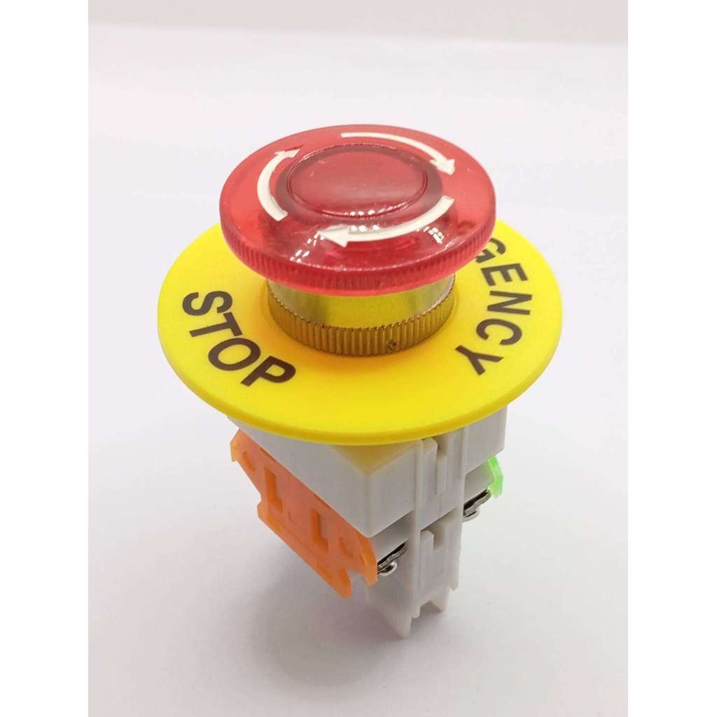 สวิตช์ดอกเห็ด มีไฟหมวกเห็ดสีแดง 1NO 1NC DPST หยุดฉุกเฉินปุ่มกดสวิตช์ AC 660V 10Aคอ 22 มิล. 2คอนแทค 1