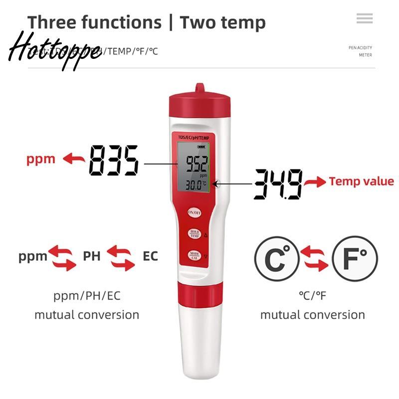 hottoppePH/TDS EC/อุณหภูมิ 4 in 1 Digital Water Quality Monitor Meter Tester for Pools น้ําดื่ม Aqua