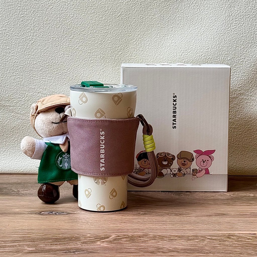 Starbucks Cup Bear Store Manager Town STTOKE ถ้วยเดสก์ท็อปชั้นเซรามิคพร้อมที่วางแก้วหมีถ้วยกาแฟแบบพก