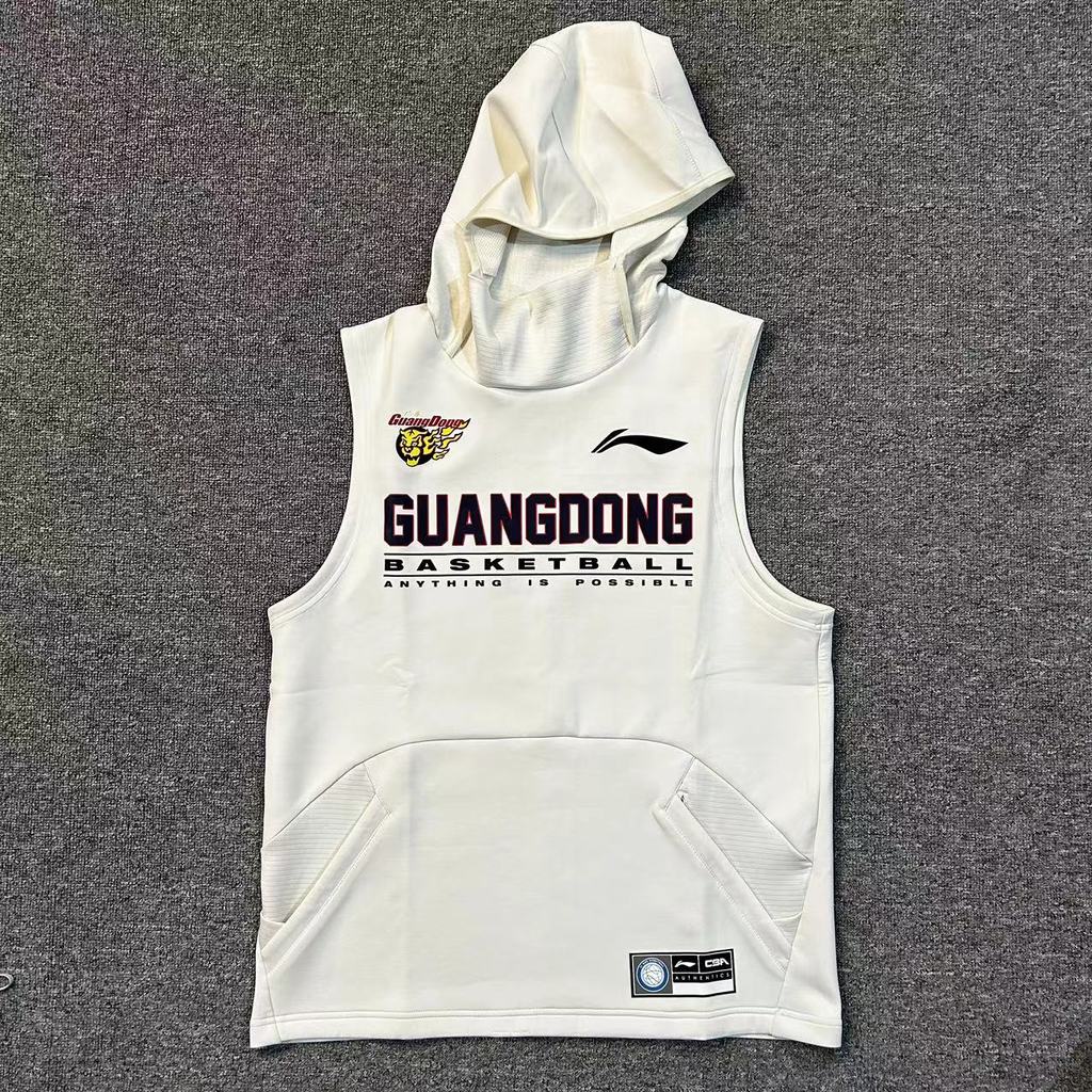 Li Ning CBA Sponsoring บาสเกตบอลมืออาชีพ Guangdong Hong Yuan ทีมแขนกุด Hooded Sweatshirt Space Cotto