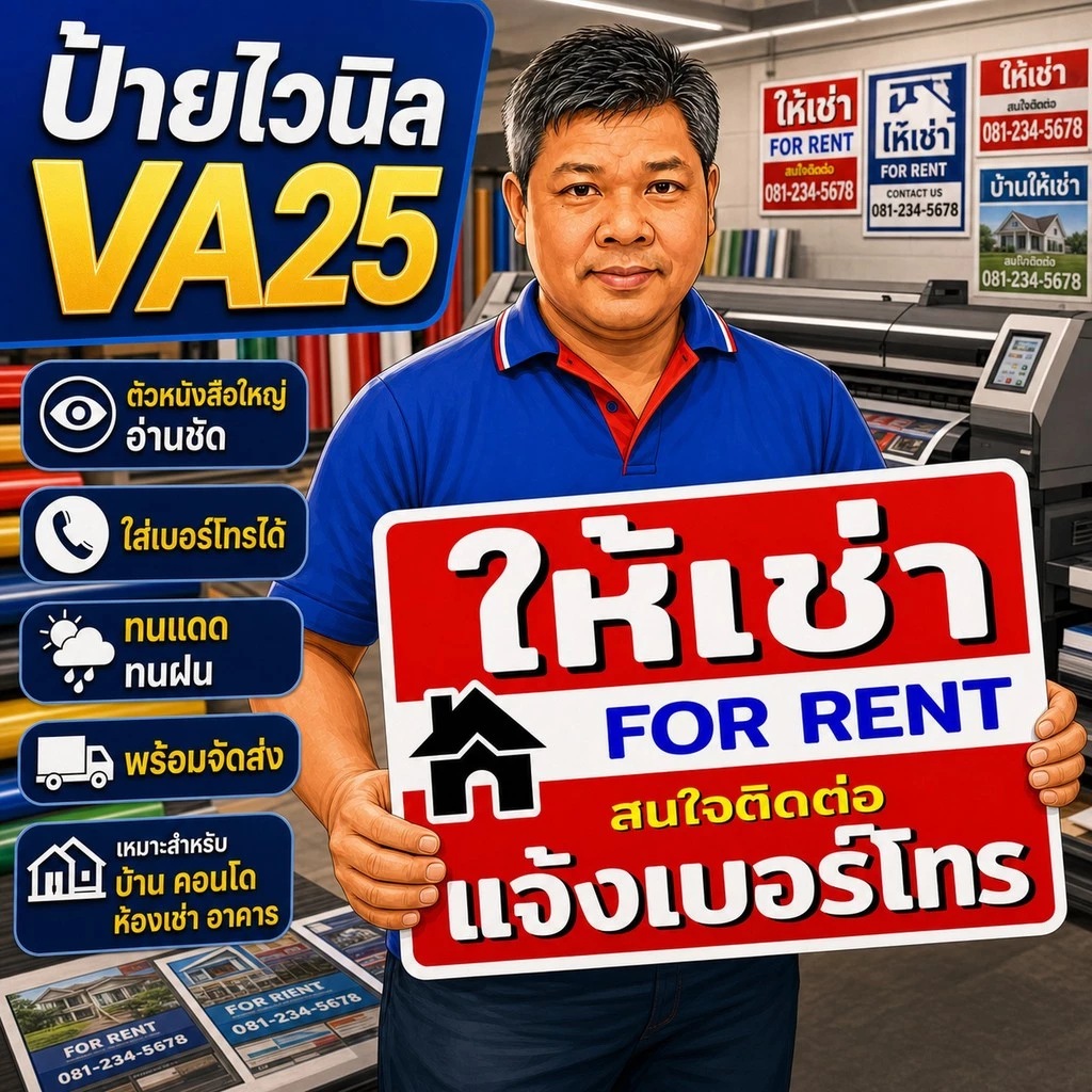 ป้ายไวนิล (VA25) ให้เช่า For Rent ไวนิลสำเร็จรูป พร้อมส่ง