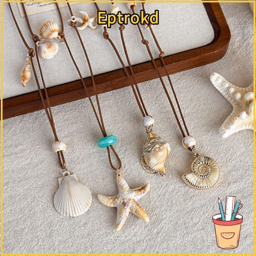 EPTRO สร้อยคอปลาดาว, Bohemian Beaded Shell สร้อยคอลูกปัด,แฟชั่น Gold Accent Wax เชือกปลาดาว Shell Wa