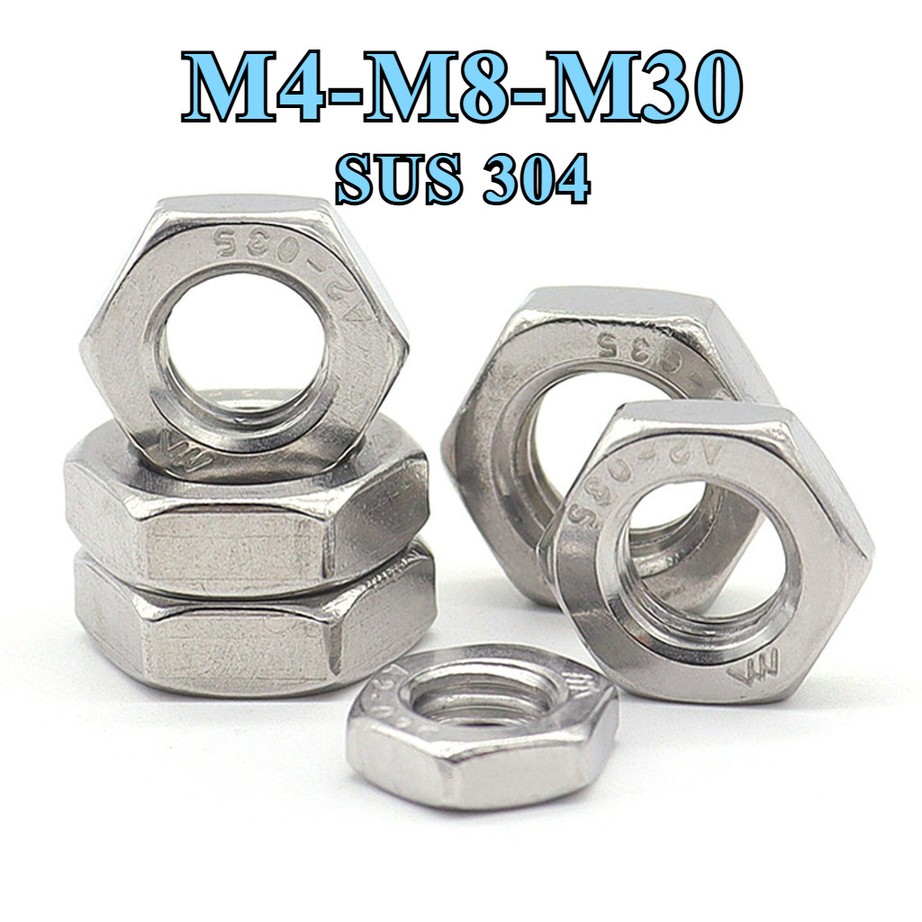 304 สแตนเลสสตีลบาง Hex Nut, Low Profile Jam Nut, กันสนิมล็อค Nut Hardware Fastener - M4/M5/M6/M8-M30
