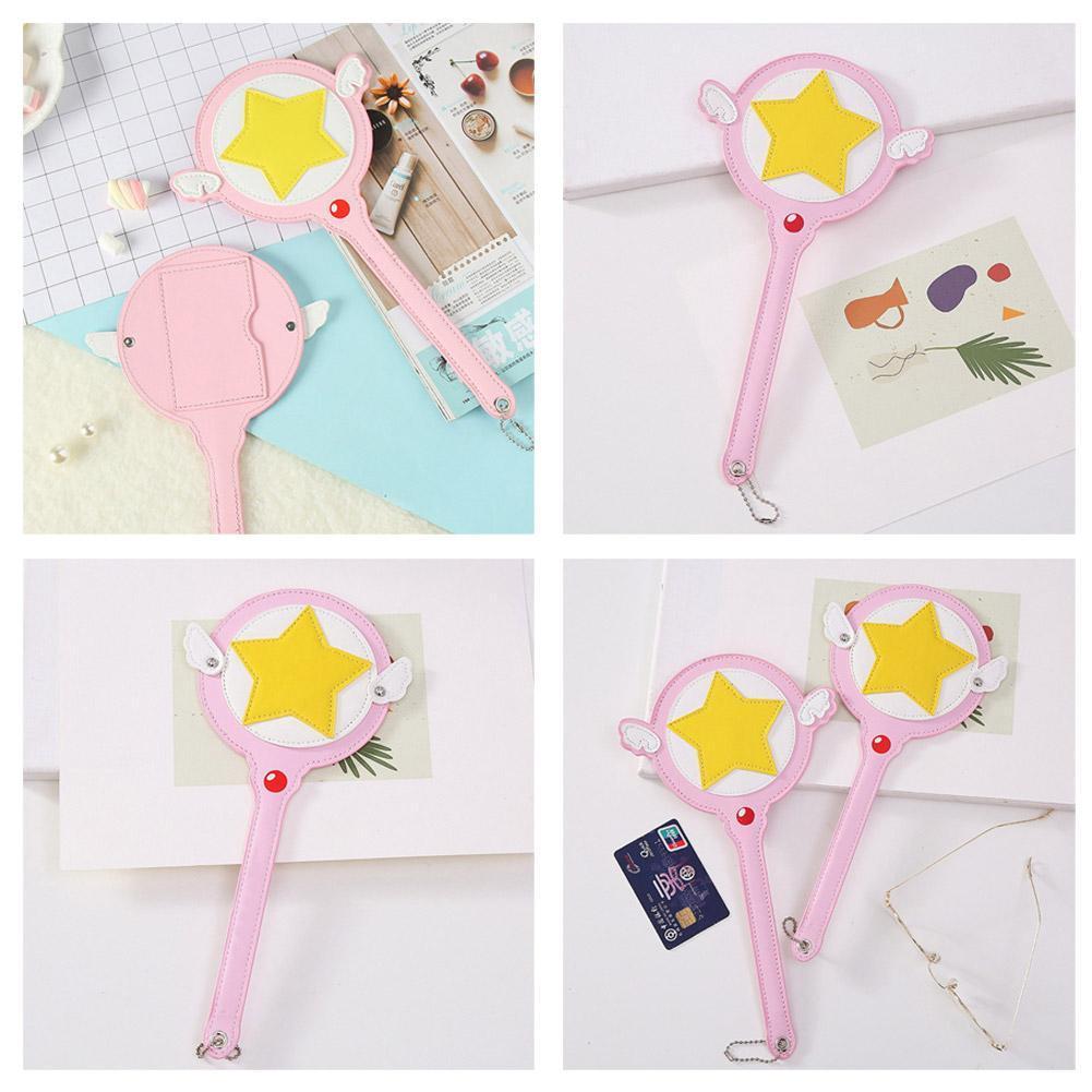 หนัง Pu น่ารัก Anime Magic Wand กระเป๋ารถบัส Subway ฝาครอบการ์ดกระเป๋าปีก K5f6