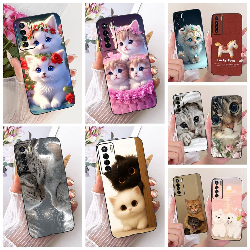 สําหรับ Tecno Camon 17 Pro ปลอก CG8 CG8h น่ารักการ์ตูนแมวสุนัขซิลิโคนสีดําเคสโทรศัพท์สําหรับ Tecno C
