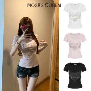 MOSESQUEEN เสื้อผ้าแบบอเมริกัน กระโปรงสั้นแขนสั้น คอต้นไม้ ใส่ได้ทุกโอกาส ดูเรียบง่ายและเพิ่มความสง่างามให้กับรูปร่าง #64040