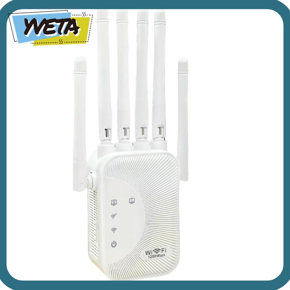 YVETA Wifi Repeater, 2.4G 5G 300Mbps/1200Mbps WiFi Extender, แบบพกพาพลาสติก 6 เสาอากาศ Dual Band Exp
