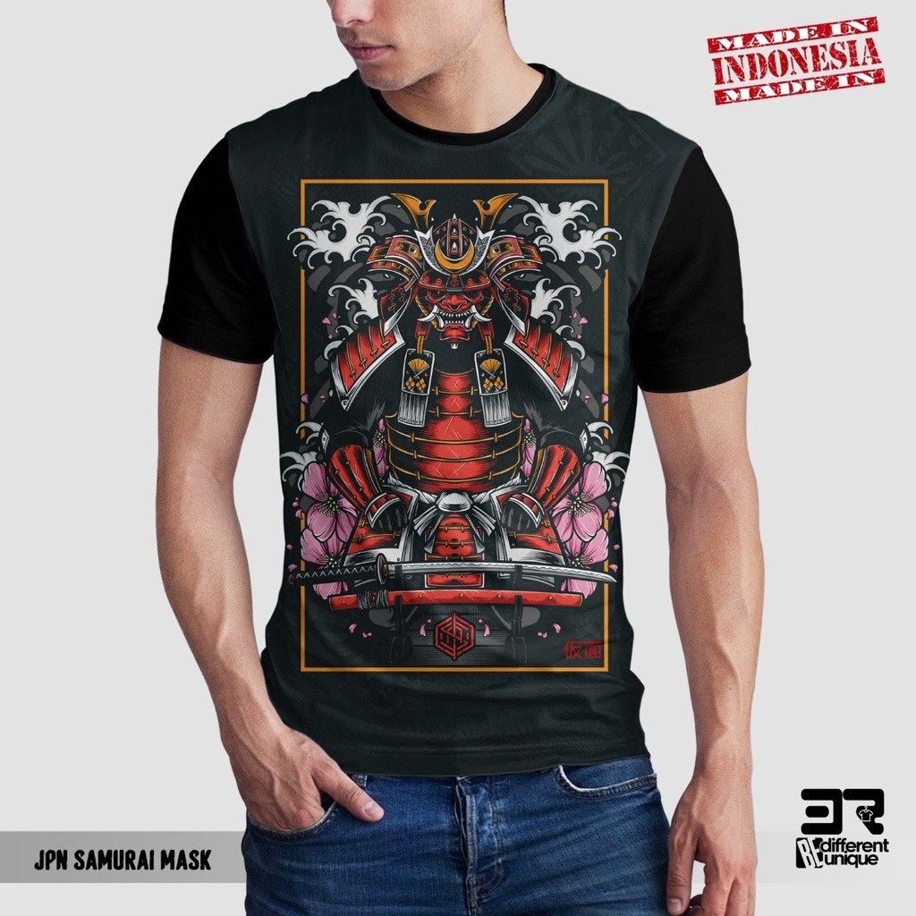 Thin & BreathableReady Stock Quick‐Dry Plus Size 3D Samurai Mask Print T-Shirt, Unisex Adult Kids Sh