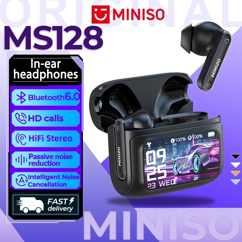 MINISO MS128 หูฟังสําหรับเล่นเกม Bluetooth 6.0 Low-Latency พร้อมจอแสดงผล LED Touch, เสียง Hi-Fi, การ