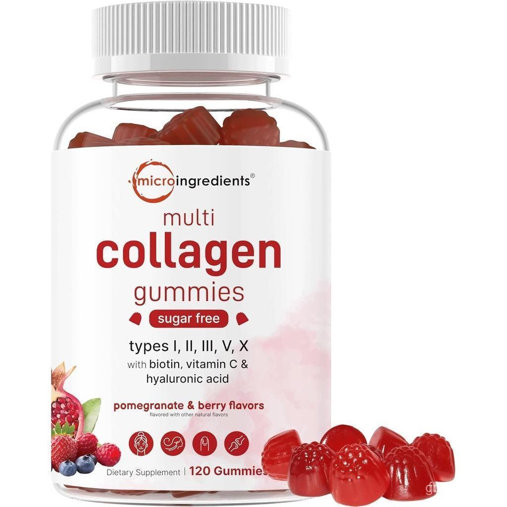 MicroIngredientsMultiCollagenPeptides,120CollagenGummies|TypeI,II,III,V,XProteinwithBiotin,Hyaluroni