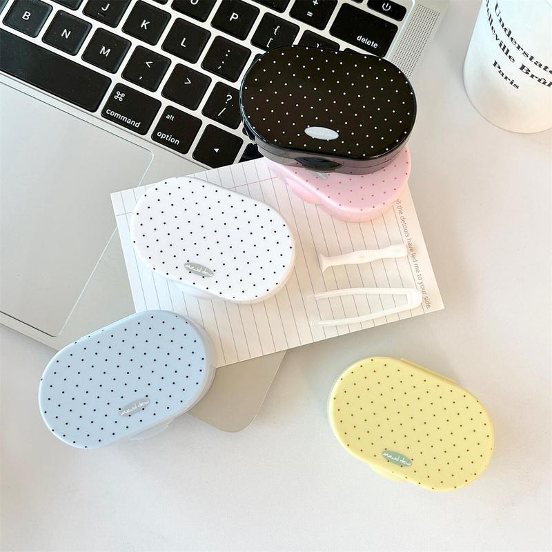 [คลังสินค้าพร้อม] เหมือนปลาพร้อมกระจกน่ารัก Polka Dot Diy กล่องใส่คอนแทคเลนส์สีเรียบง่าย Companion C