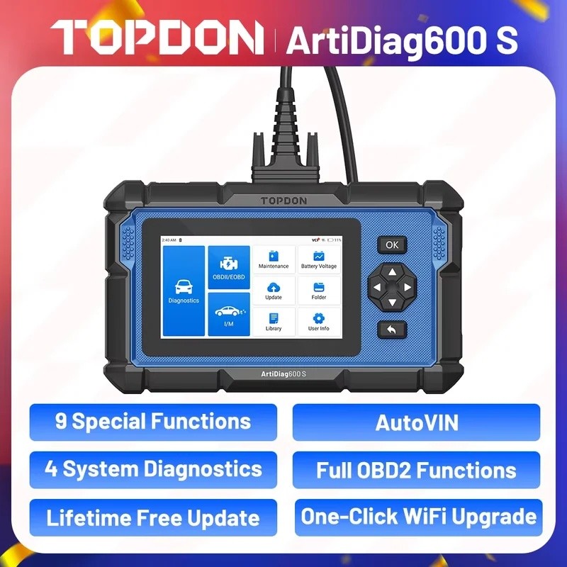 OJ5S Topdon Artidiag600S OBD2 สแกนเนอร์รถยนต์เครื่องมือวินิจฉัย ABS SRS TPMS เครื่องยนต์ 8 ฟังก์ชั่น