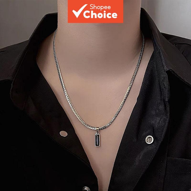สร้อยคอจี้สีดําทําจากหินเซอร์โคเนียแบบเรียบสไตล์ฮิปฮอปมินิมอลแมทช์ง่าย