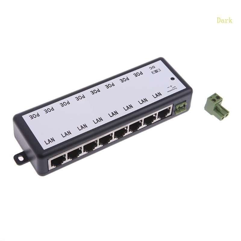 หัวฉีดอเนกประสงค์สีเข้ม 8 พอร์ต Power Over Ethernet หัวฉีด DC 12