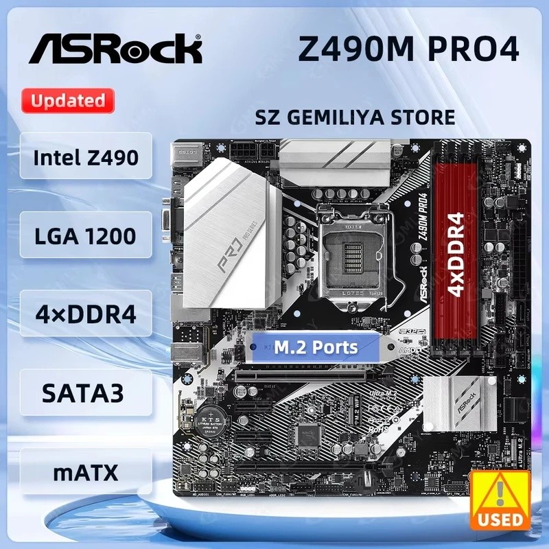 ASRock Z490M Pro4 เมนบอร์ด DDR4 LGA 1200 Intel Z490 PCIe 3.0 M.2 128GB รองรับ i9-10900 i5-10500 i9-1