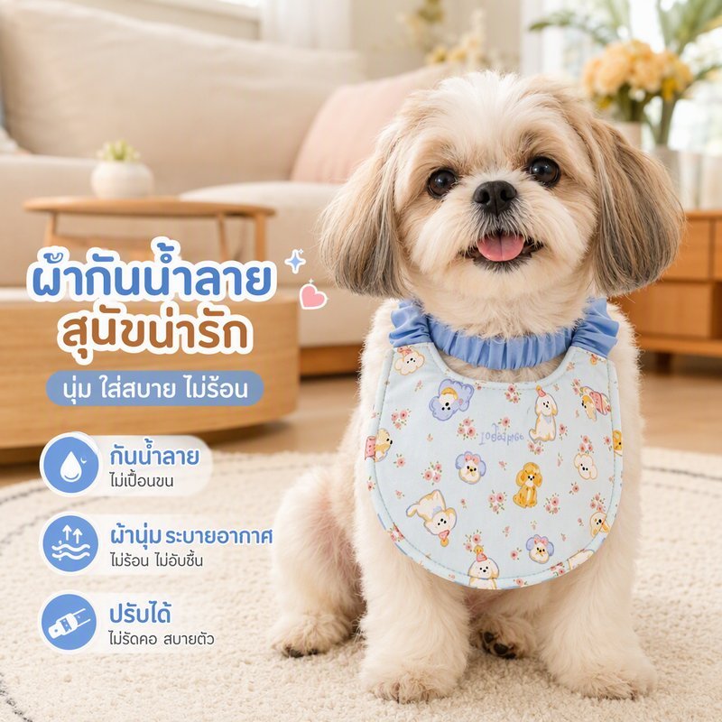 ผ้ากันเปื้อนซับน้ำลายสัตว์เลี้ยง ผ้าพันคอสุนัข ปรับได้ ระบายอากาศ นุ่ม ซักง่าย กันเปื้อน