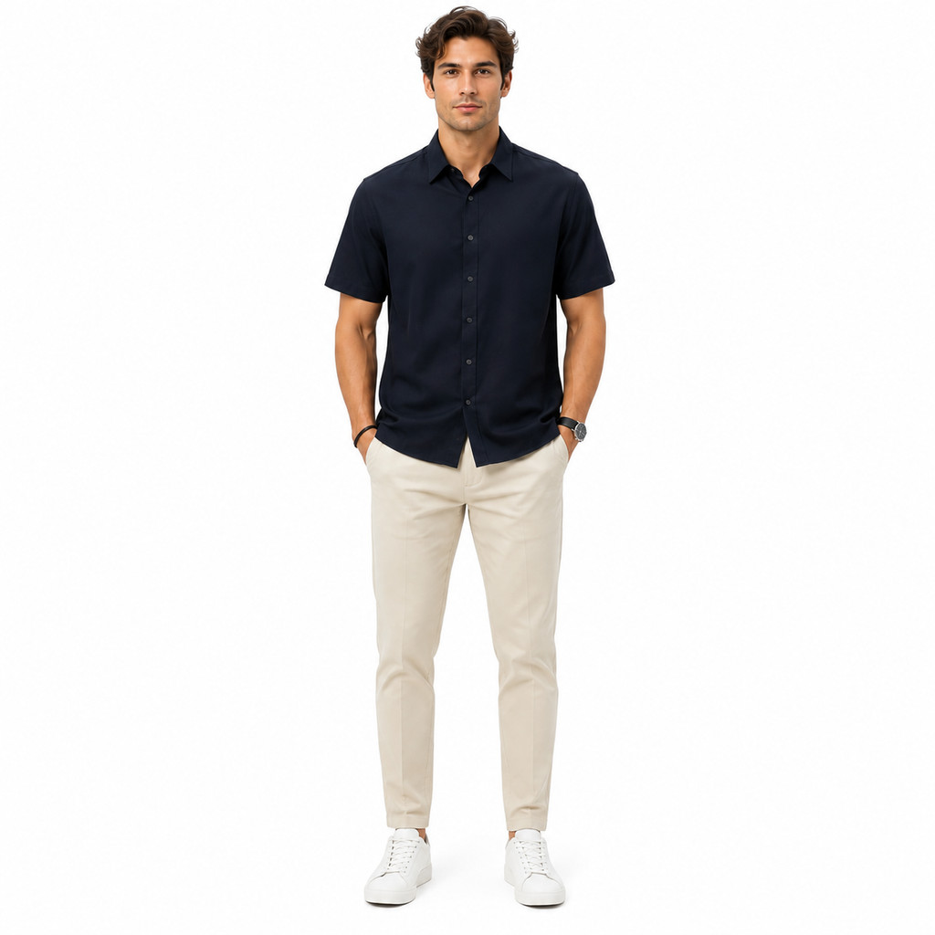 KEMEJA Baverre by Hassenda - Fergus Premium Mens Short Sleeve Plain Shirt VPG10433HTM