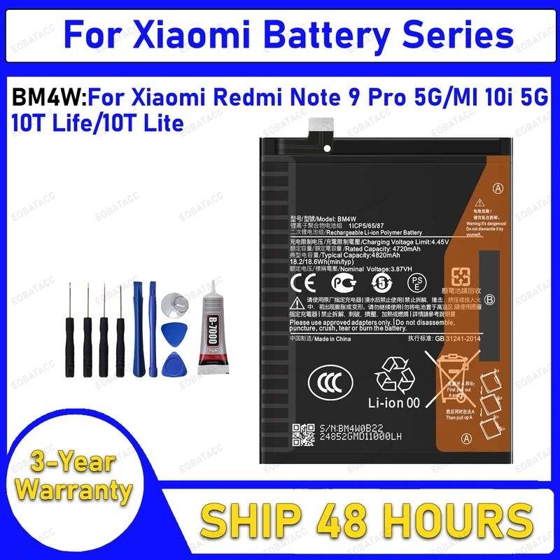 100% ใหม่แบตเตอรี่ Quanlity BM4W สําหรับ XIAOMI REDMI หมายเหตุ 9 Pro 5G/MI 10i 5G/10T Life/10T Lite 