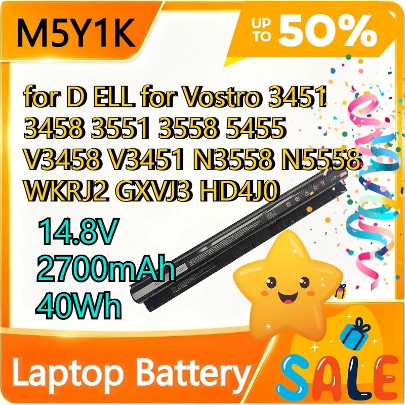 14.8V 2700mAh 40Wh M5Y1K แบตเตอรี่แล็ปท็อปสําหรับ D ELL สําหรับ Vostro 3451 3458 3551 3558 5455 V345
