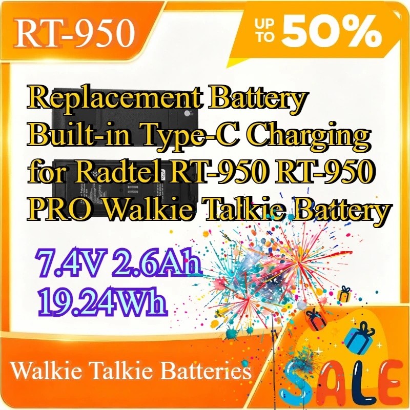 RT-950 7.4V 2.6Ah 19.24Wh Li-Po เปลี่ยนแบตเตอรี่ในตัว Type-C ชาร์จสําหรับ Radtel RT-950 RT-950 PRO W
