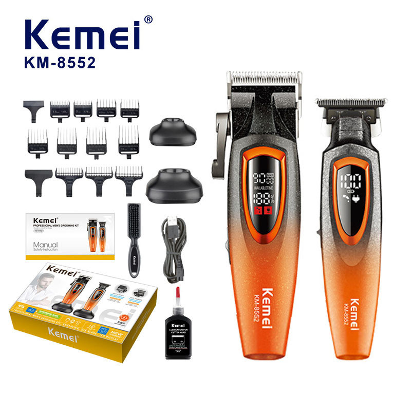 ชุดเครื่องตัดผม Kemei รุ่น KM-8552 เครื่องตัดผมไฟฟ้ากำลังสูงแบบพกพาพร้อมหน้าจอแสดงผลดิจิตอลและเครื่อ