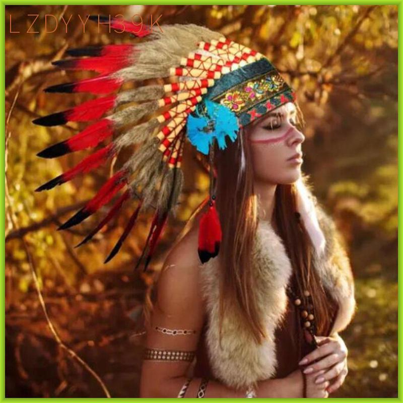 [lzdyyh39k] 2xNative American Indian Headdress Carnival Stage Performance Head Accessories