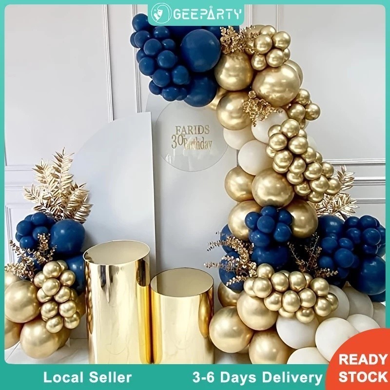 GeeParty ชุดตกแต่งปาร์ตี้ 122 ชิ้น ลูกโป่งการ์แลนด์สีฟ้า สำหรับวันเกิด งานแต่งงาน วันครบรอบ เบบี้ชาวเวอร์