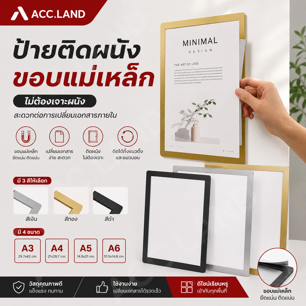 [พร้อมส่ง] ป้ายติดผนัง ซองใส่เอกสาร ขอบเป็นแม่เหล็ก ขนาด A3 A4 A5 และ A6 แบบมีเทปกาว กรอบป้ายติดผนัง ราคาถูก ราคา/ชิ้น