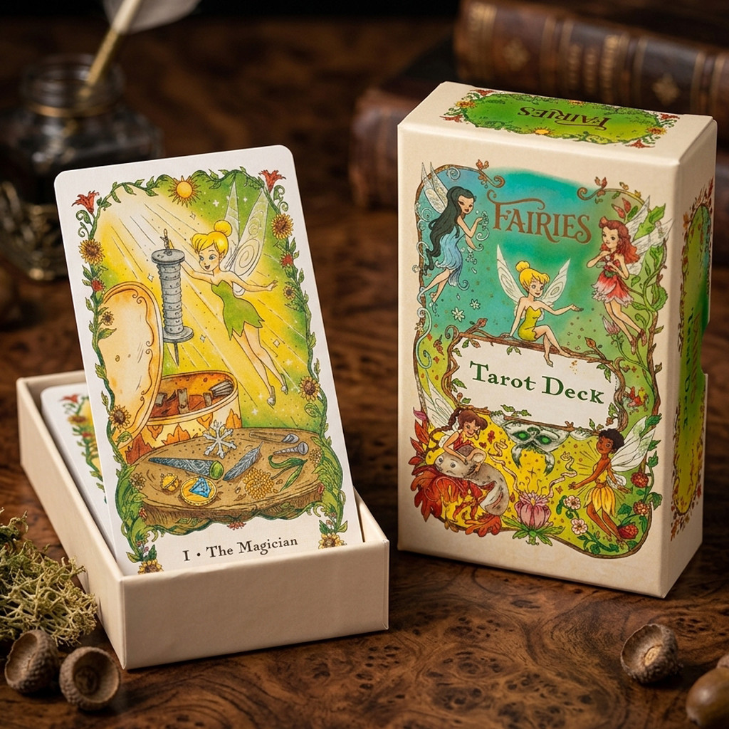 Fairies Tarot Deck ในกล่องแข็ง, 78 ชิ้น Whimsical Fairy Themed Tarot Cards สําหรับผู้เริ่มต้น, Double-embossed Cardstock 12*7 ซม.