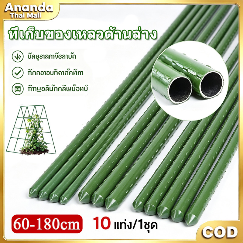 ชุด10ชิ้น ไม้ค้ำต้นไม้ เหล็กเคลือบPE 60‑180ซม กันน้ำกันสนิม เสาไม้เลื้อย เสามะเขือเทศ สำหรับปลูกผัก
