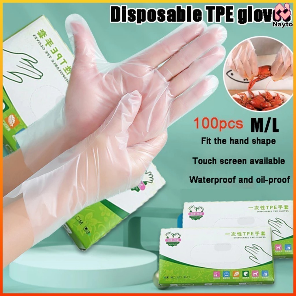 Nayto ถุงมือ TPE แบบใช้แล้วทิ้ง100แพ็คเกรดอาหารหนากันน้ำและน้ำมันถุงมือใส่อาหารในครัว