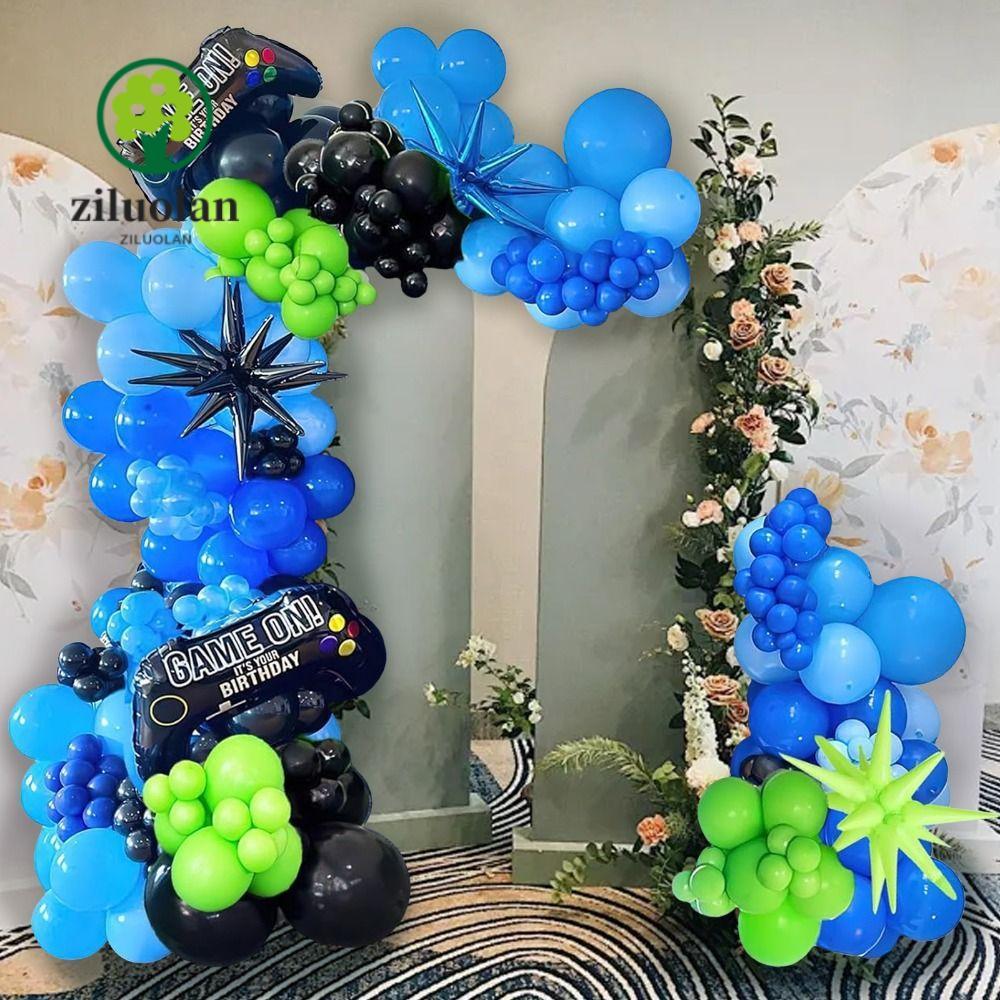 ZILUOLAN Gamer ตกแต่งงานเลี้ยงวันเกิด, ชุดพวงมาลัยบอลลูนฟอยล์สีฟ้า, เครื่องประดับสีเขียวสีดํา Space 