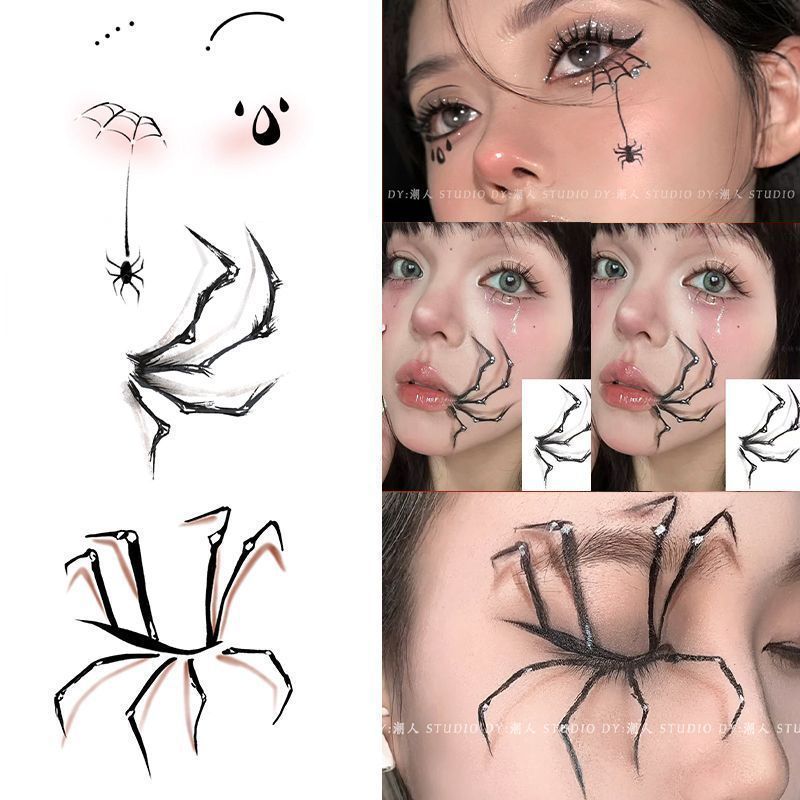 狂* 欢万圣COS蜘蛛魔女彩色贴脸贴逼真可水洗唯美自然仿真Halloween Witch Gothic Dark Makeup Nun Creative Makeup * Children'S Car