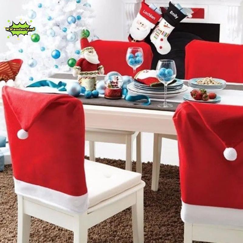 [WWanderland] คริสต์มาส Santa หมวกเก้าอี้ผ้าทนทานนุ่มสีขาว Trim Pompom 1/4/6/8/12 ชิ้นสําหรับปีใหม่ 