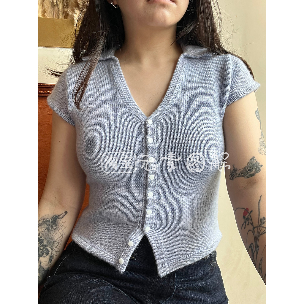 [ภาษาอังกฤษ] Naomi Blouse Illustration Ladies Vneck Cardigan Short-Sleevedishtructions