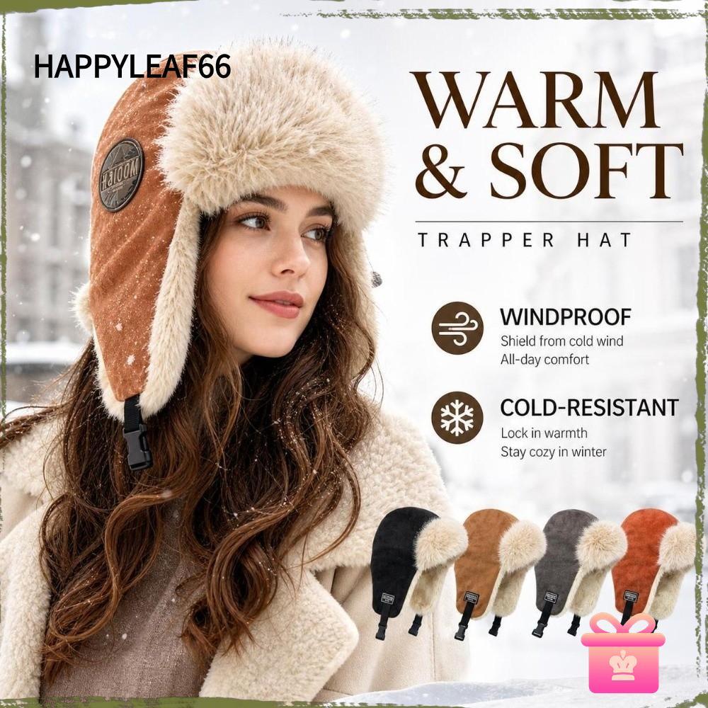 HAPPYLEAF66 Fur Ushanka Hat, Warm Windproof Earflap Hat, Insulated Fur Bomber Cap Winter