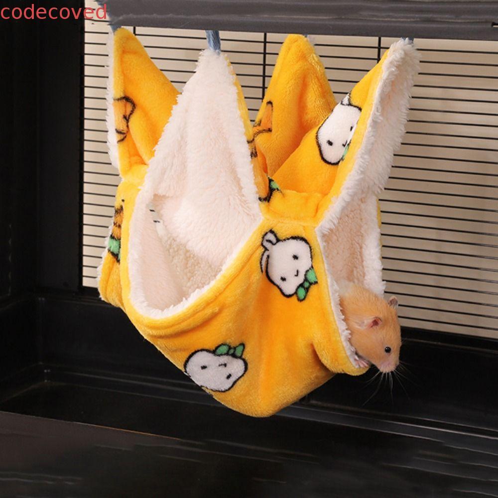 CODECOVED เปลญวนหนูแฮมสเตอร์ฤดูหนาว, Flannel Catoon Pattern Hamster Double-layer Hammock, Squirrel H