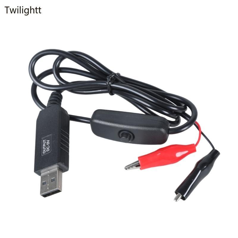 WILI สายไฟ USB ถึง 9V USB5V2A ถึง 9V จระเข้คลิปสายไฟพร้อมการควบคุมพลังงาน