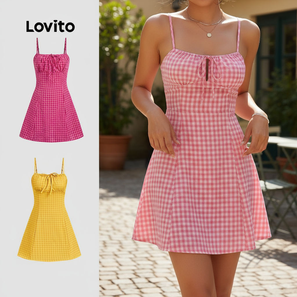 Lovito แคชชวล ชุดเดรสลูกไม้ ซิปผูกหลัง ผ้านุ่มสบาย สําหรับผู้หญิง สีแดงกุหลาบ L137ED021