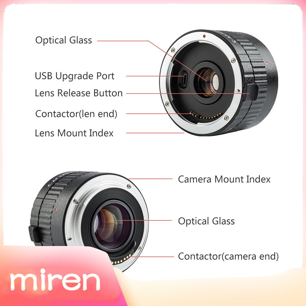 Miren-th Miren-th Viltrox C-AF 2XII AF Auto Focus Teleconverter เลนส์ Extender การขยายสำหรับ Canon E
